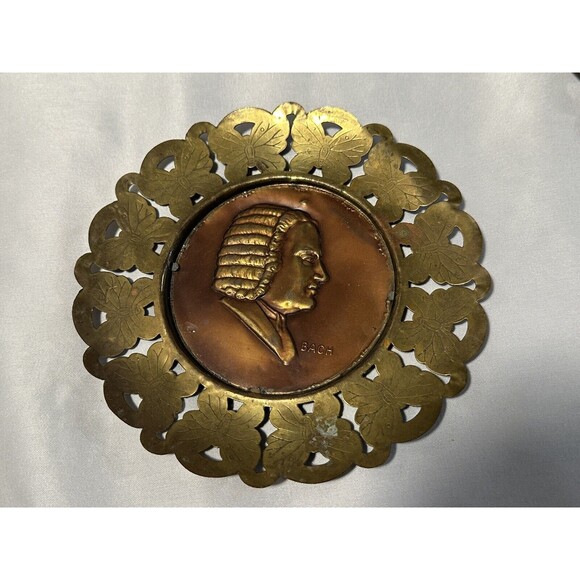 3 Vintage 1930s Brass Copper Composer Frame 6" Wall Decor Hangings - Picture 3 of 8